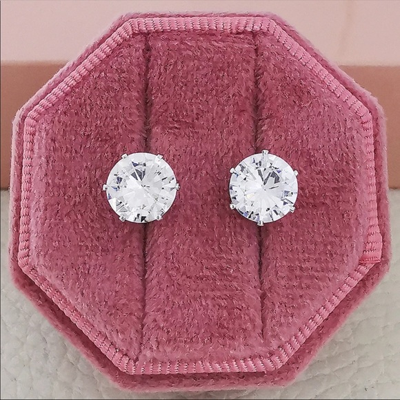 New 925 Silver 7.5MM Round 2 Carat Cubic Zirconia Stud Earrings - Picture 2 of 5